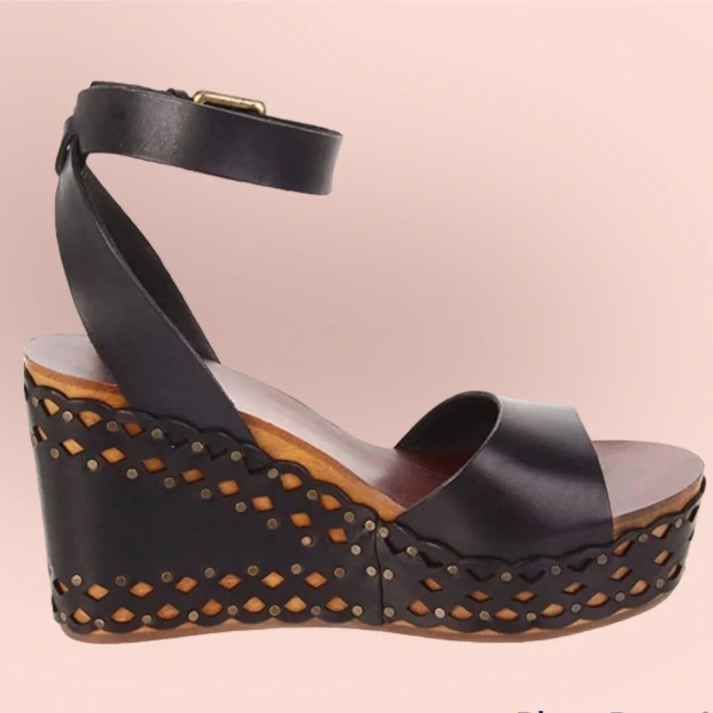 Ash Vanina Wooden and Leather Wedge Sandals